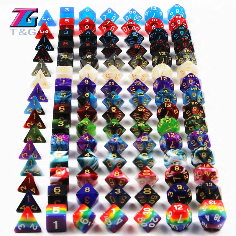 105 красочных игральных костей с черной сумкой T & G Rainbow 15 комплектов D4 D6 D8 D10 % D12 D20