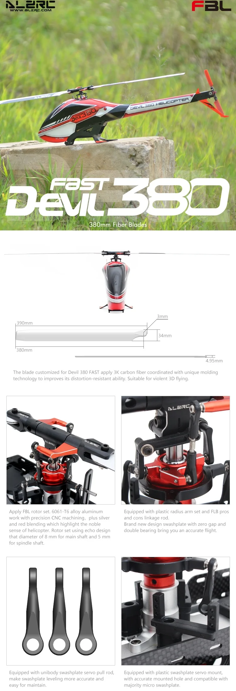 ALZRC-Devil 380 FAST FBL KIT 380 RC вертолет fit SAB 380-серебристый/черный