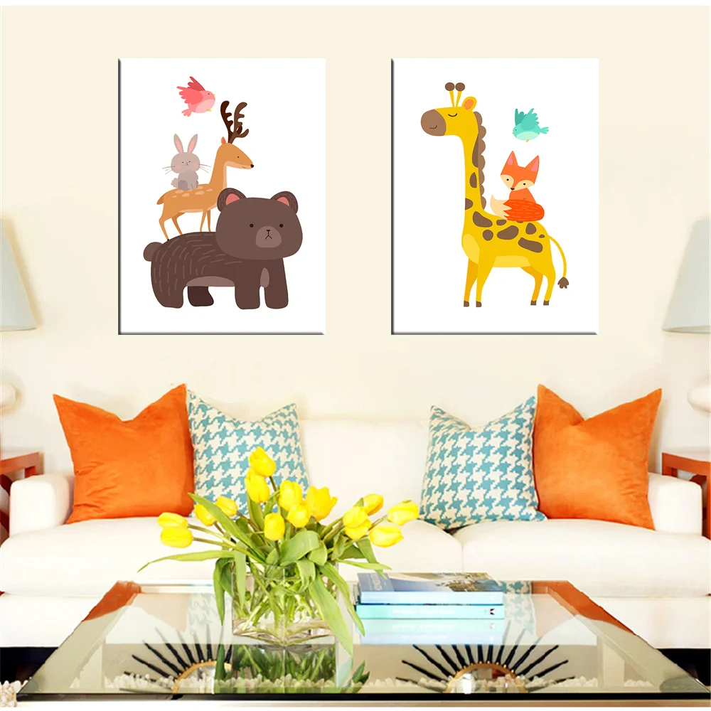 

Wall Art Canvas Painting Cartoon Animal Giraffe Poster Prints On Canvas Home Decor For Children Baby Girl Room With
