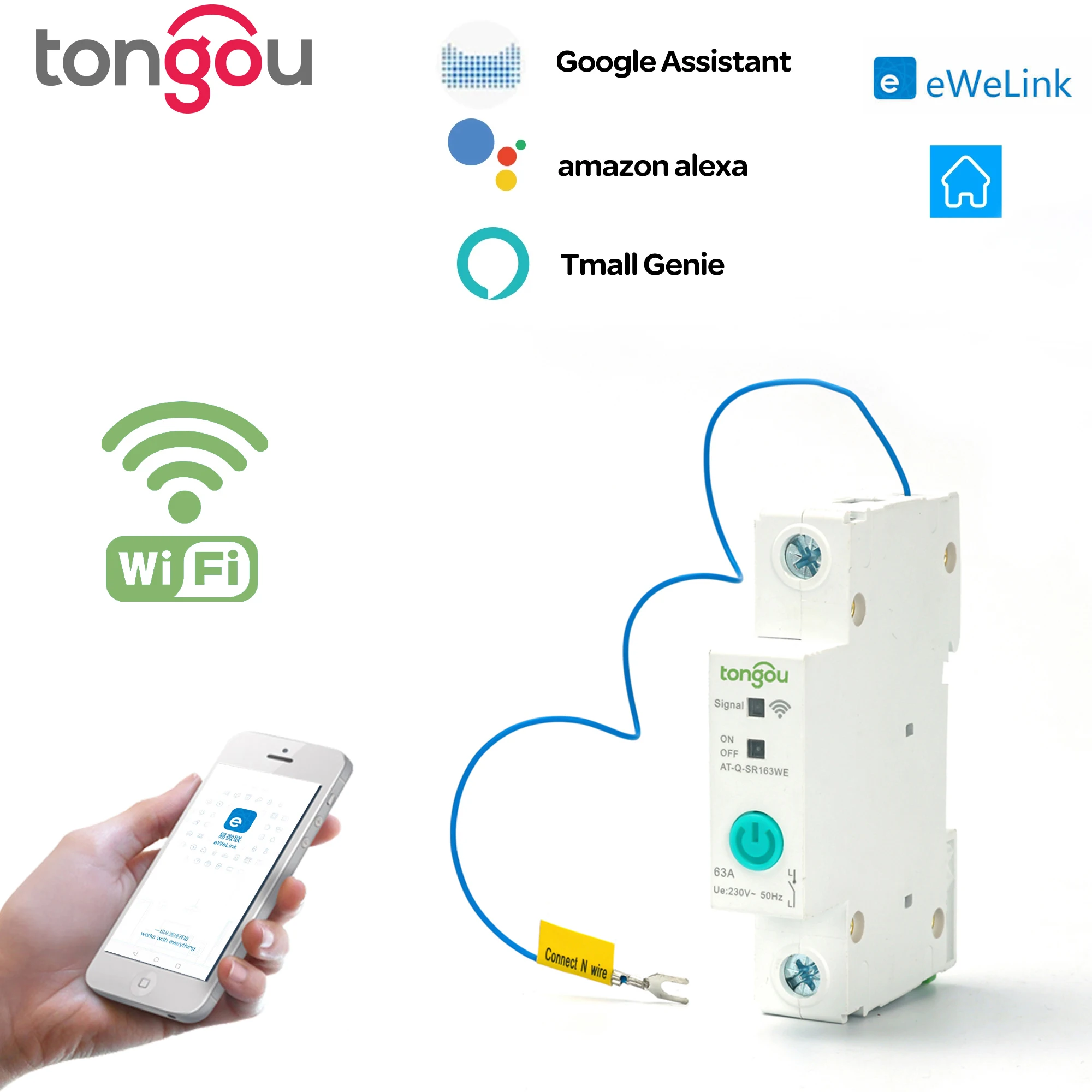 WIFI выключатель 1P 63A din-рейка умный переключатель дистанционное управление с