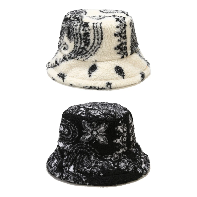 

Lamb Wool Winter Fall Plush Hat Graffiti Hat Warm Fisherman Casual Fit for Home Trend Casual Basin Hat Lover Hat