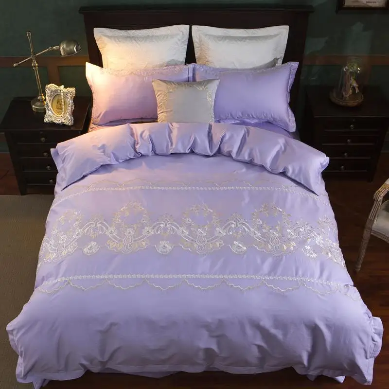 

43 8Colors Cotton Bedding set Embroidered King Queen size 4/7Pcs Luxury Wedding Duvet cover set Bedsheet set Pillowshams