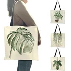 Модная женская сумочка, тоуты с принтом Тропических Зеленых банановых листьев, растений, экологически чистые льняные рабочие большие мешки для покупок