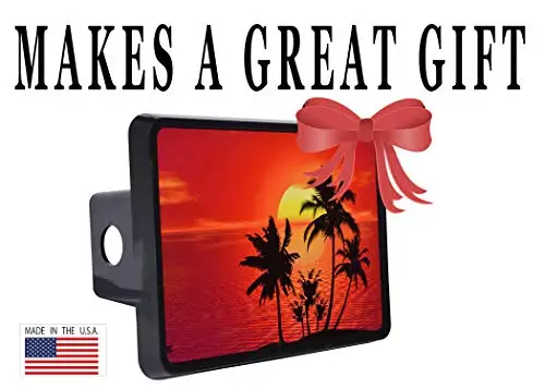 

Rogue River Tactical Sunset Palm Trees Ocean Beach Waves Coastal Sunset Trailer Hitch Cover Plug Gift Idea Shoreline