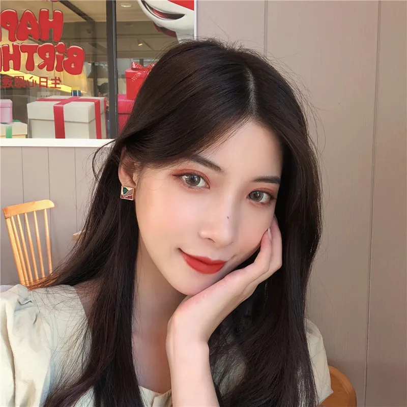 Геометрические Разноцветные квадратные милые серьги Винтажные серьги-гвоздики |