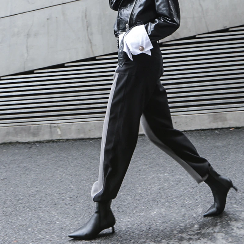 TWOTWINSTYLE хит цветные Лоскутные женские широкие брюки с высокой талией прямые