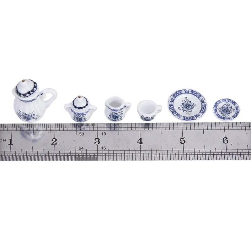 

Dcolor Set of 15pcs 1/12 Dollhouse Miniature Dining Ware Porcelain Tea Set Tea Pot+Dish+Cup+Plate---Blue