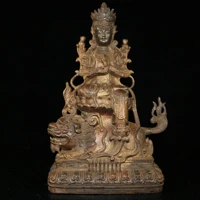 18 tibet buddhism old bronze cinnabars manjushri buddha statue guanyin bodhisattva riding a lion statue enshrine the buddha