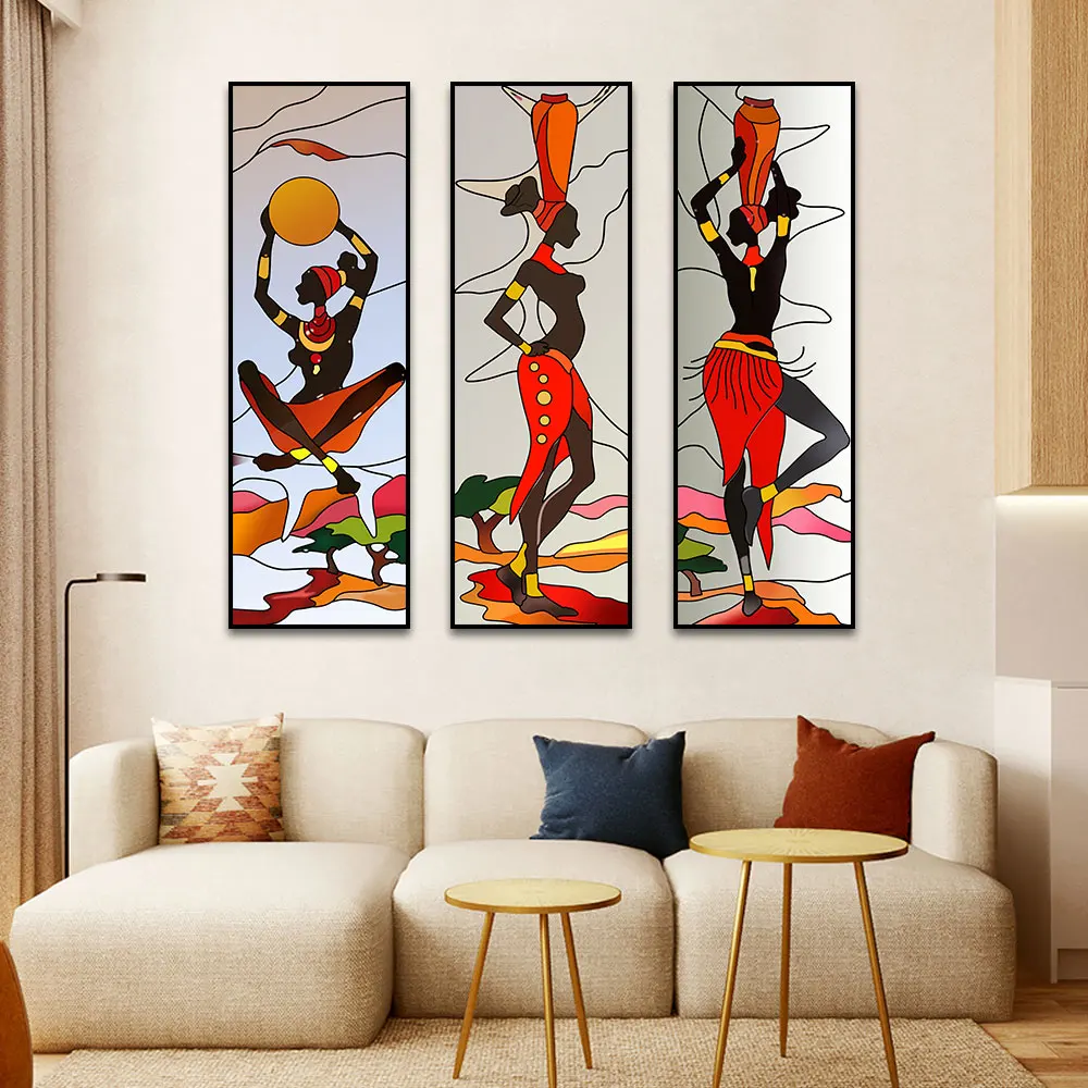 

3Panel Abstract Africa Women Canvas Printings And Posters Abstract Wall Art For Room Decor Wall Painting Nordic Poster Artwork