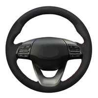 car steering wheel cover diy hand stitched black genuine leather suede for hyundai kona 2017 2018 2019