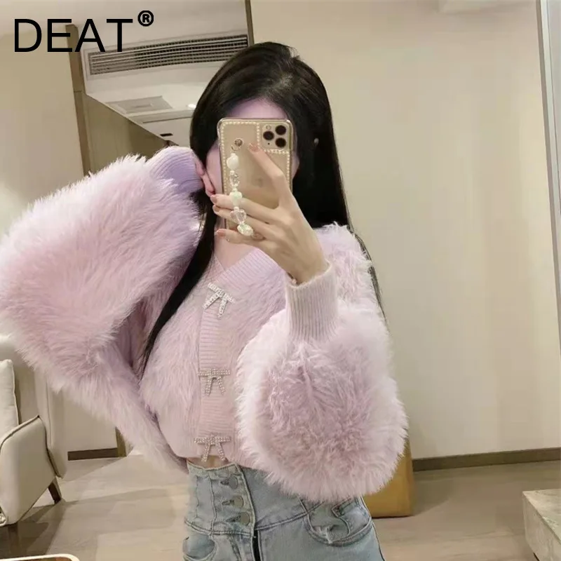 

Женский трикотажный пуловер DEAT, однотонный однобортный пуловер с V-образным вырезом и длинным рукавом, Осень-зима 2021