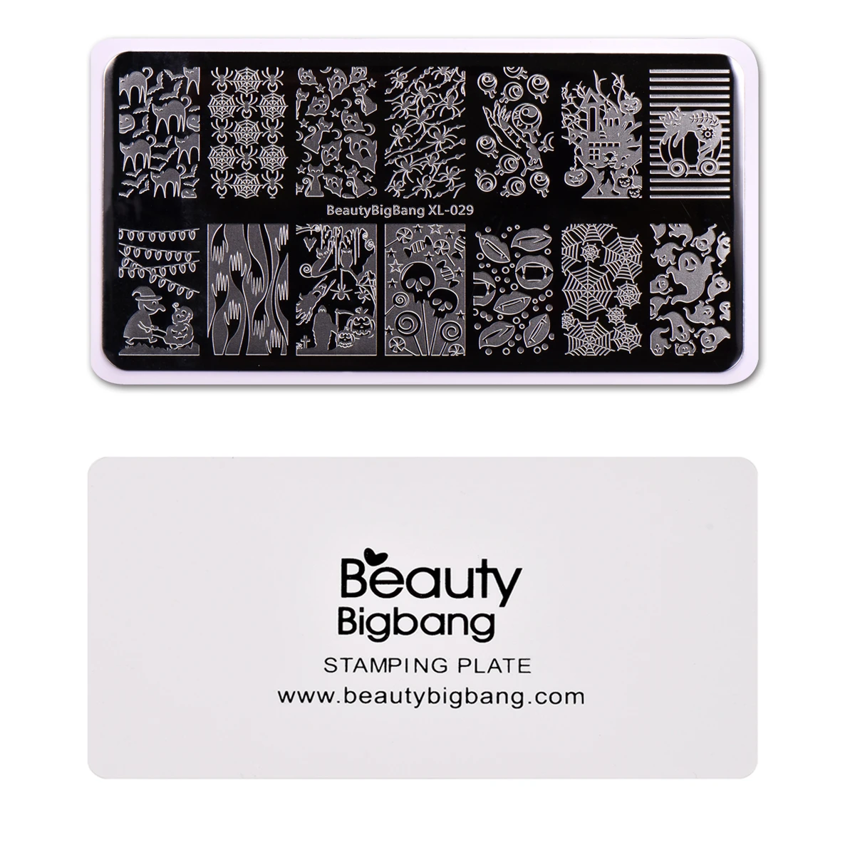 

BeautyBigBang Halloween Theme Nail Art Rectangle Skull Moth Ghost Pumpkin Manicure Image Plates Stamping Template Nail Art Tools