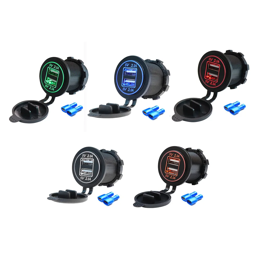 

12V-24V Car Motorcycle Charger Dual USB Charger Sockets Dual LED Light Power Plug Outlet Car Electronics Accessories