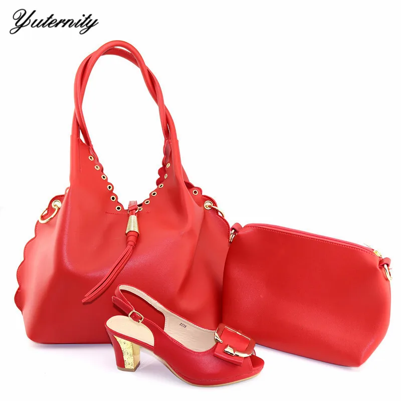 Summer High Quality Elegant Shoes And Bag Set Nigerian Fashion Pretty Women High Heels Shoes And 2 Bag Set On Stock