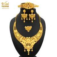 indian gold plated jewelry sets wedding dubai choker necklace bracelet earring ring nigerian bridal set african jewelery