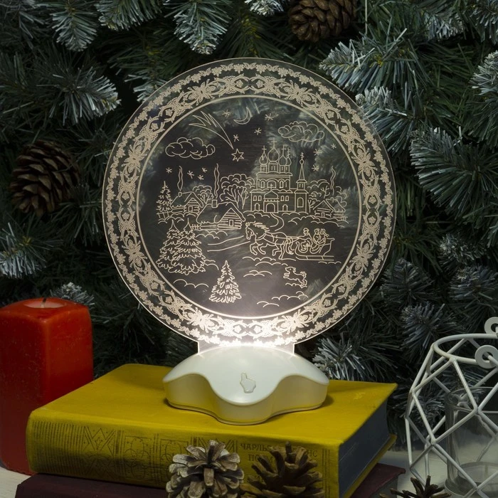 Подставка световая &quotЗимний пейзаж&quot 22.5х19 см 7 LED SMD3528 3хААА (не в компл.) Т БЕЛЫЙ