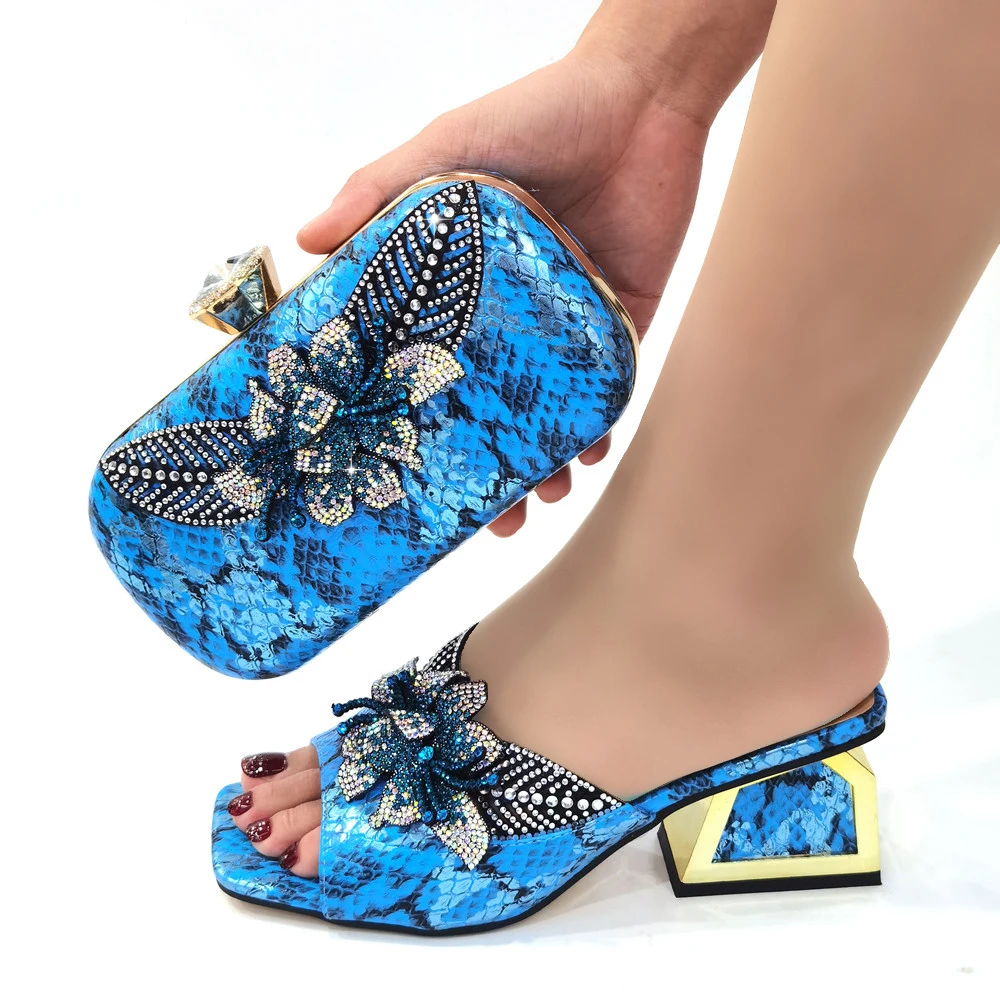 

Mature Style New Arrivals African Women Shoes and Bags Set in Royal Blue Color Decorate with Rhinestone for Wedding Party