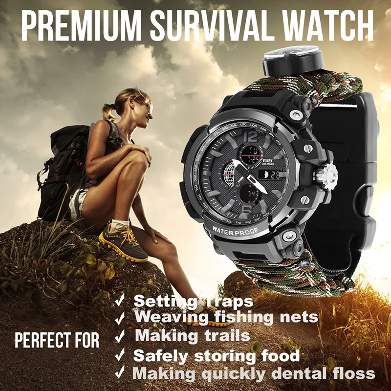 

SHIYUNME Men Military Watch 50m Waterproof Wristwatch LED Digital Clock Outdoor Sport Watch Compass Thermometer Quartz Watch
