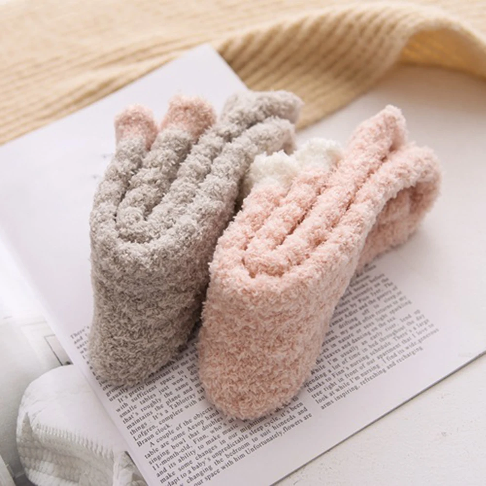 Модные женские зимние утепленные коралловые флисовые эластичные носки средней