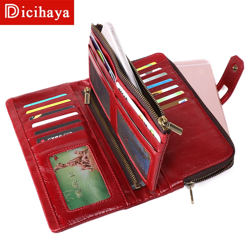 DICIHAYA, высокое качество, натуральная кожа, RFID кошелек, женский, на застежке, две молнии, Walets, Женский кошелек, длинный, для женщин, s, кошельки, женская сумка для телефона