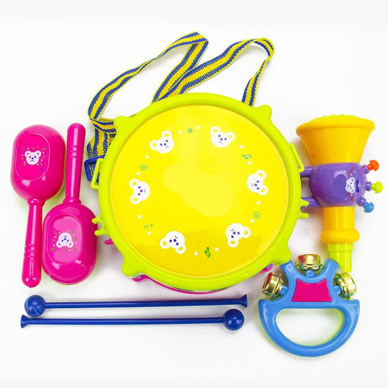 

5 pcs Children Music Percussion Instrument Drum Trumpet Toy Hand Drum Band Kit Early Learning Educational Toy For Baby Kids