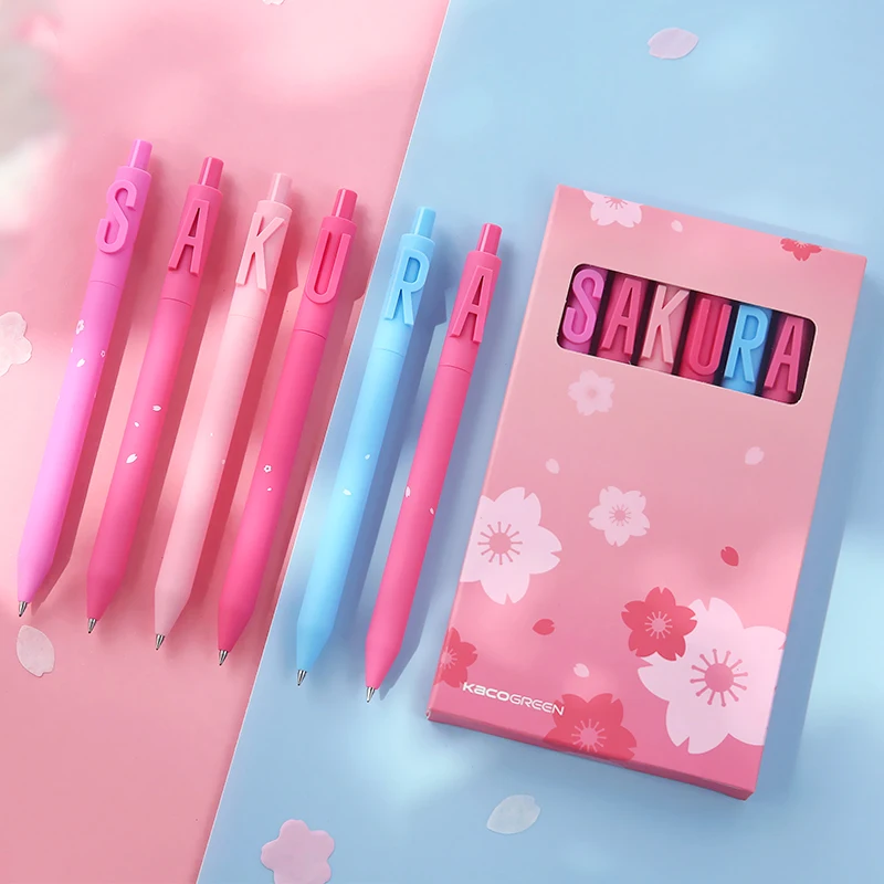 

6pcs/set 0.5mm alphabet pen SAKURA flower creative black refill gel pen writting tool school office supplies new stationery gift