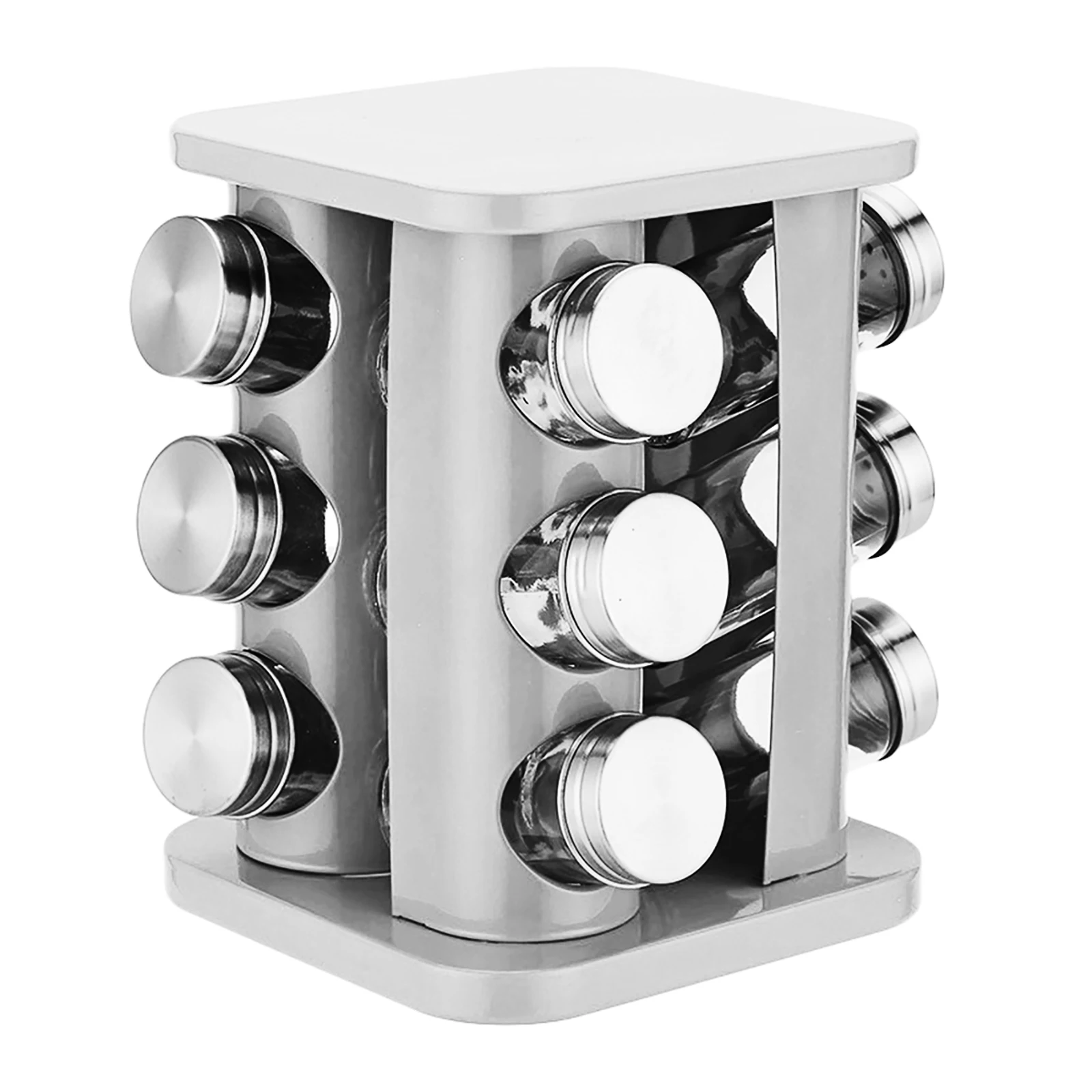 

Spice Rack Stainless Steel Revolving Spice Organizer Rack Shelf with 12pcs Glass Spice Jar