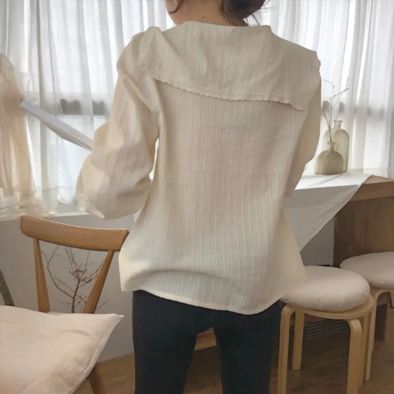 

Women 2020 Spring Autumn Fashion Sweet Bottoming Shirt Cute Peter Pan Collar Fairy Blouse Long Sleeve White Shirt Girls Tops