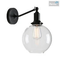 permo industrial vintage slope pole wall mount single sconce with 7 9 globe round clear glass shade wall sconce light lamp fixt