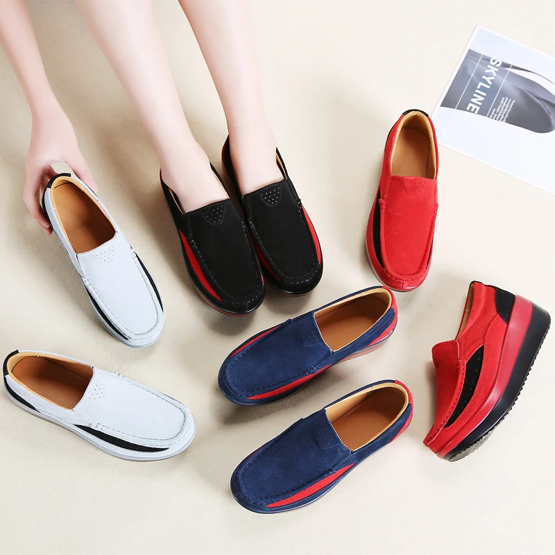 Plardin/Новинка женские лоферы на плоской платформе из замши без застежки женская