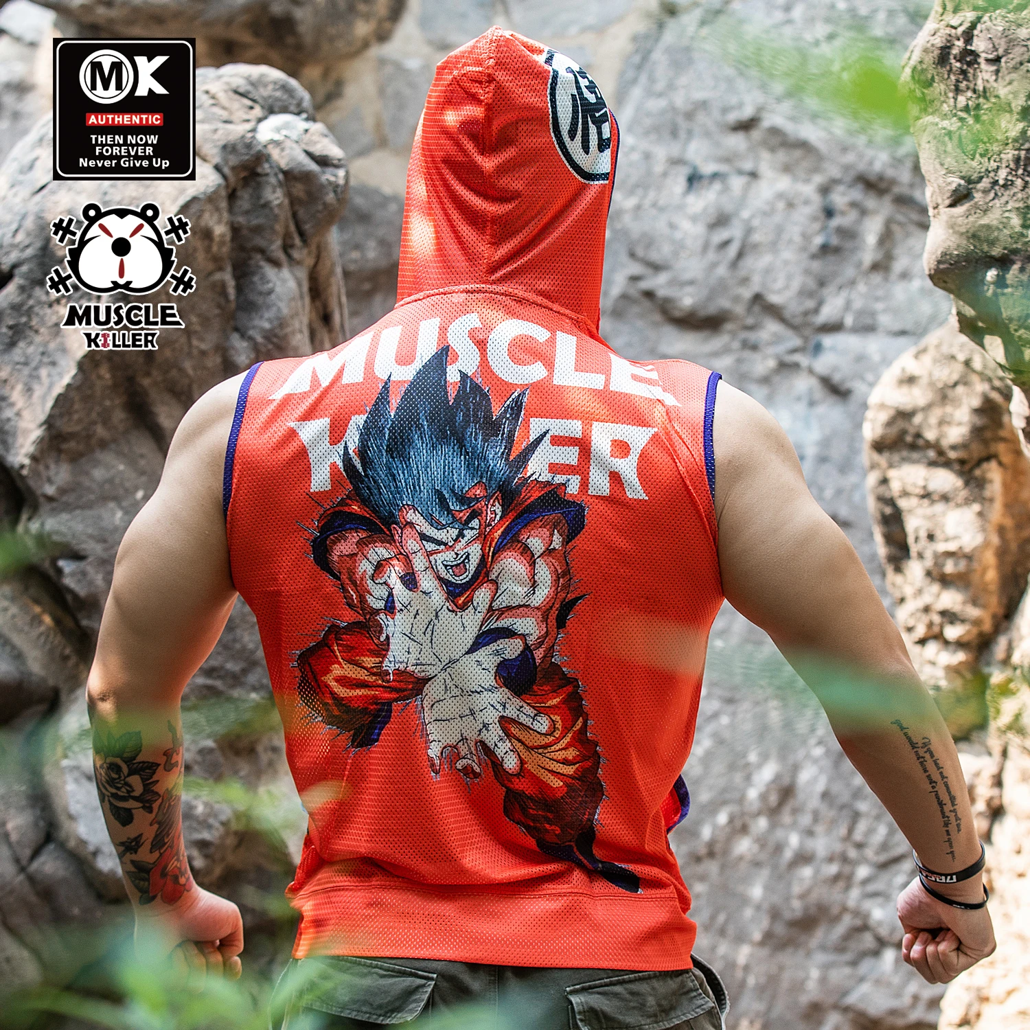 

Muscle killer new mesh fitness movement sleeveless man hoodie wukong zipper popular logo slimming training clothing