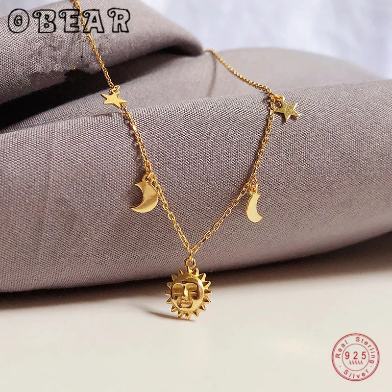 Женское колье из серебра 925 пробы с Луной и звездами|Ожерелья| |