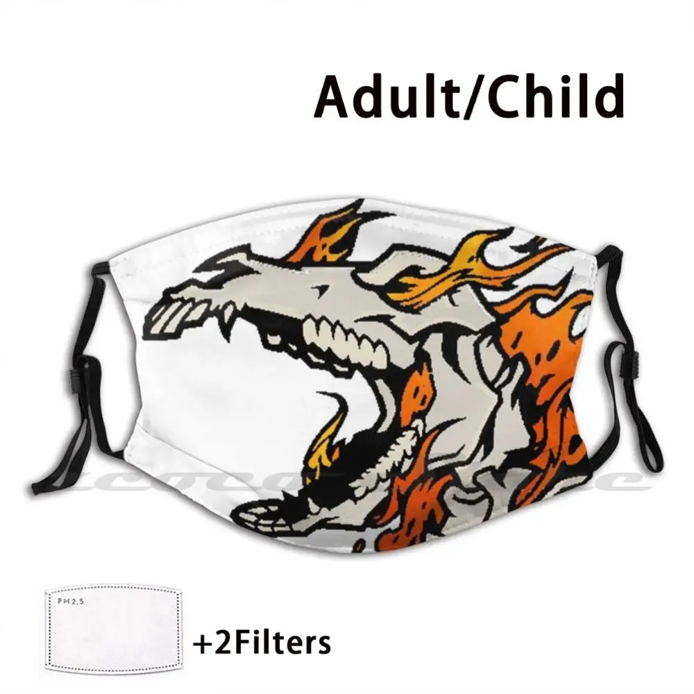 

Flame Horse Mask Cloth Washable DIY Filter Pm2.5 Adult Kids Flame Fire Horse Bright Skeleton Undead Dead Death Red Orange