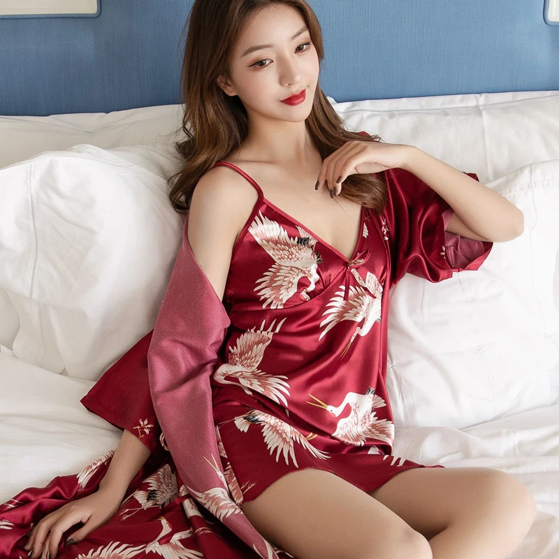

New Women's Rayon 2PCS Nightgown Suit Bride Bridesmaid Wedding Nightgown Dress Lace Nightdress Suit Casual Sexy Nightdress