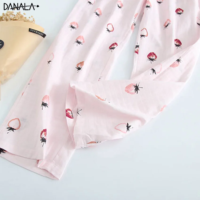 DANALA/ хлопок, японская осенне-зимняя женская пижама, домашние штаны, низ с фруктовым принтом, теплая Пижама, штаны, женская одежда для сна, Mujer