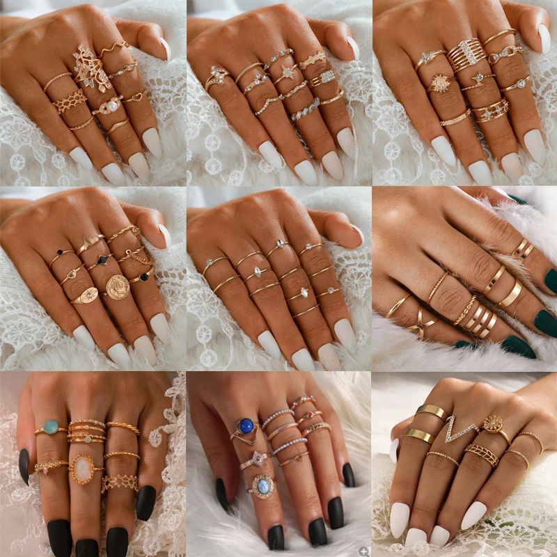 Tocona красочный блестящий хрустальный камень Золотое кольцо Ювелирные наборы для