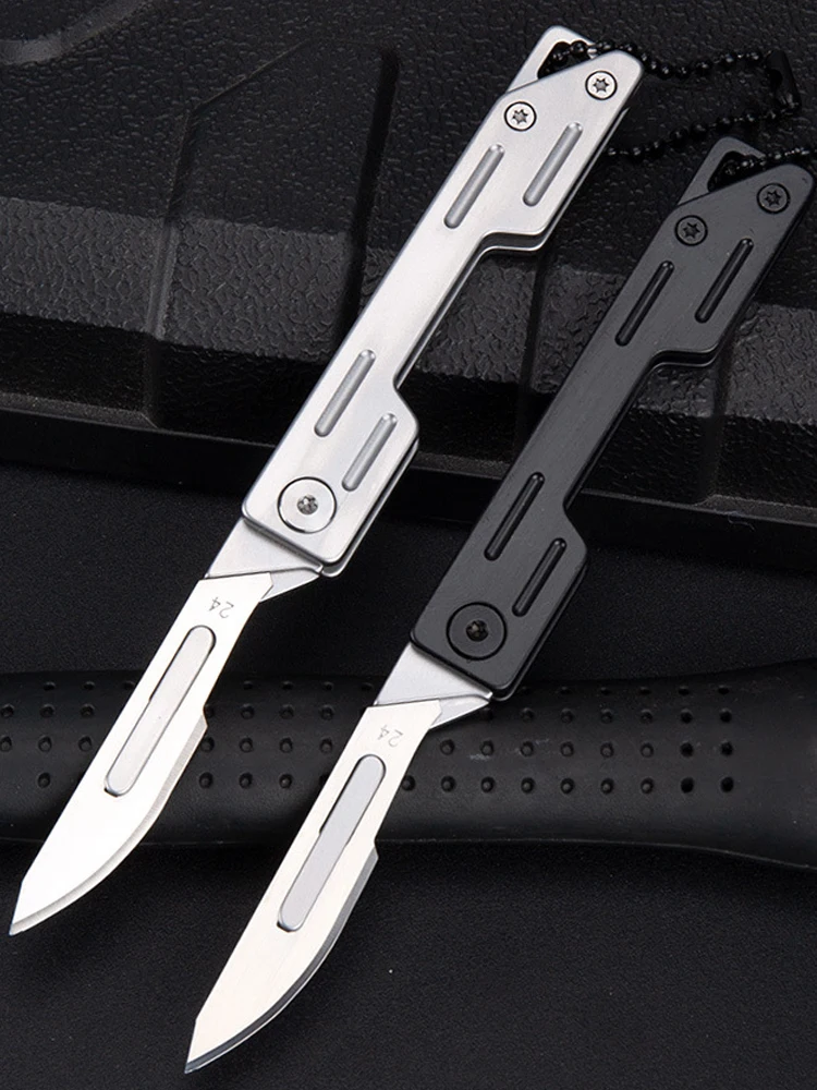

Stainless Steel Utility Knife Sharp Surgical Blade Mini Folding Knife Carving Box Cutting Keychain Knife