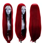 Длинные прямые бордовые синтетические волосы, парики на шнурке спереди, безклеевые T-образные парики, натуральные волосы для женщин