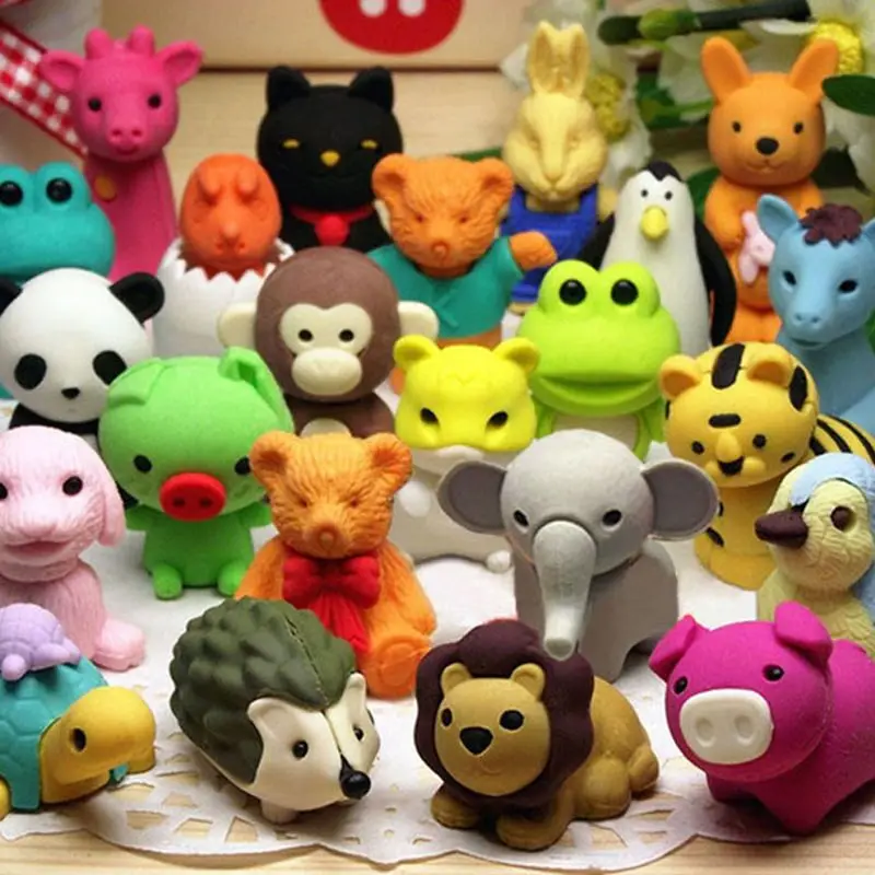 

5pcs Blind box creative cute eraser Cartoon animal pencil eraser Removable rubber eraser kid prizes school supplies gifts wholes