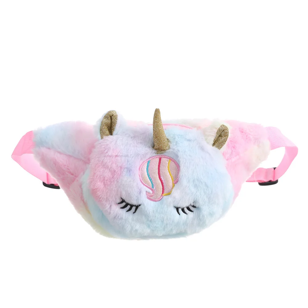 Plush Unicorn Waist Bag Plush Toy Kids Fanny Pack Cartoon Plush Women Belt Bag Fashion Travel Phone Pouch Chest Bag
