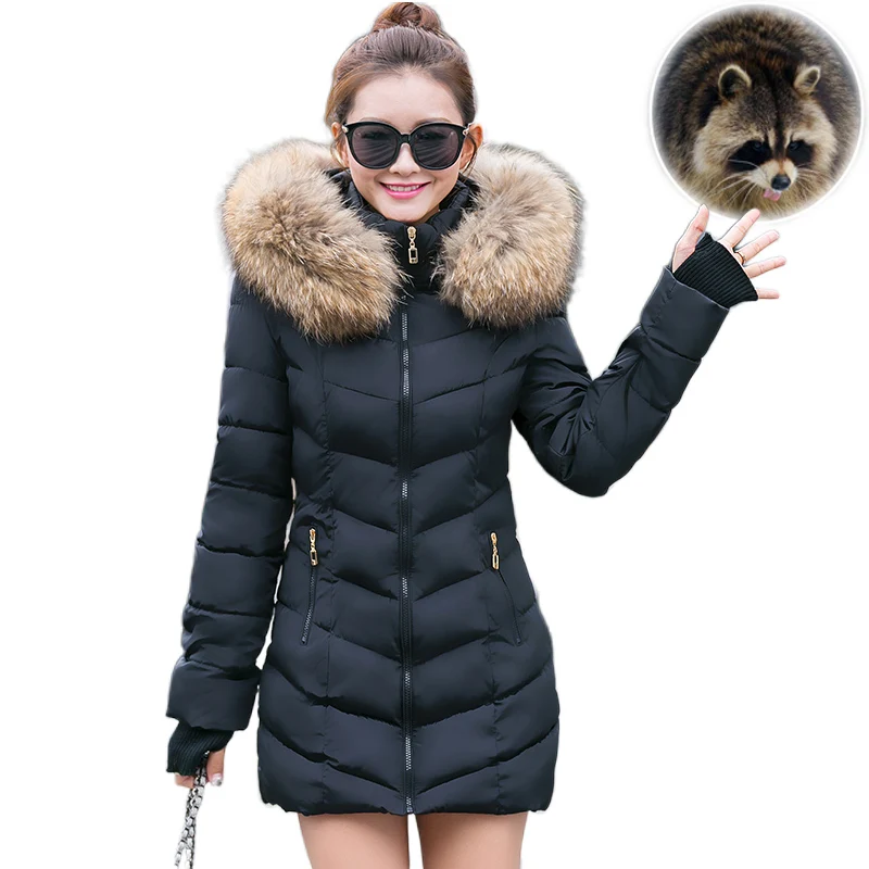 

Faux Raccoon Fur Women's Winter Down Jacket With a hood Thick Down Parkas Long Female Jacket Coat Slim Warm Winter Outwear 2021