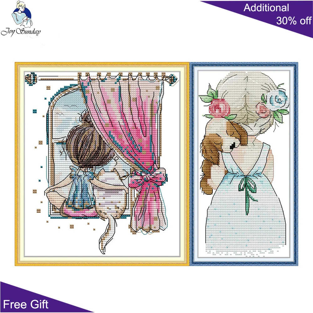 

Joy Sunday Little Girl Fat Cat And Puppy RA353 RA354 Counted and Stamped Lovely Girl And Pet Home Decoration Cross Stitch kits