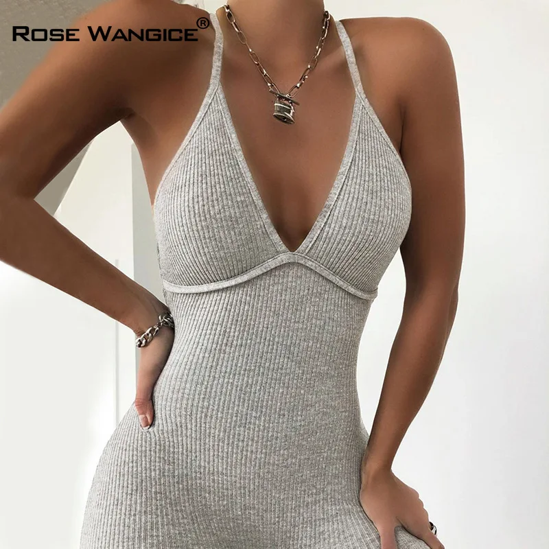 

Женский спортивный комбинезон Rose Wangice, летний повседневный уличный комбинезон с V-образным вырезом и открытой спиной, экипировка для йоги