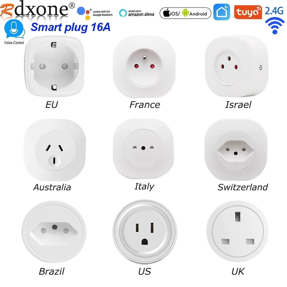 

16A WIFI Plug Smart life Socket Tuya Outlet EU UK AU Brazil FR Israel IT Plug APP Remote Control Work For Alexa Google Assistant