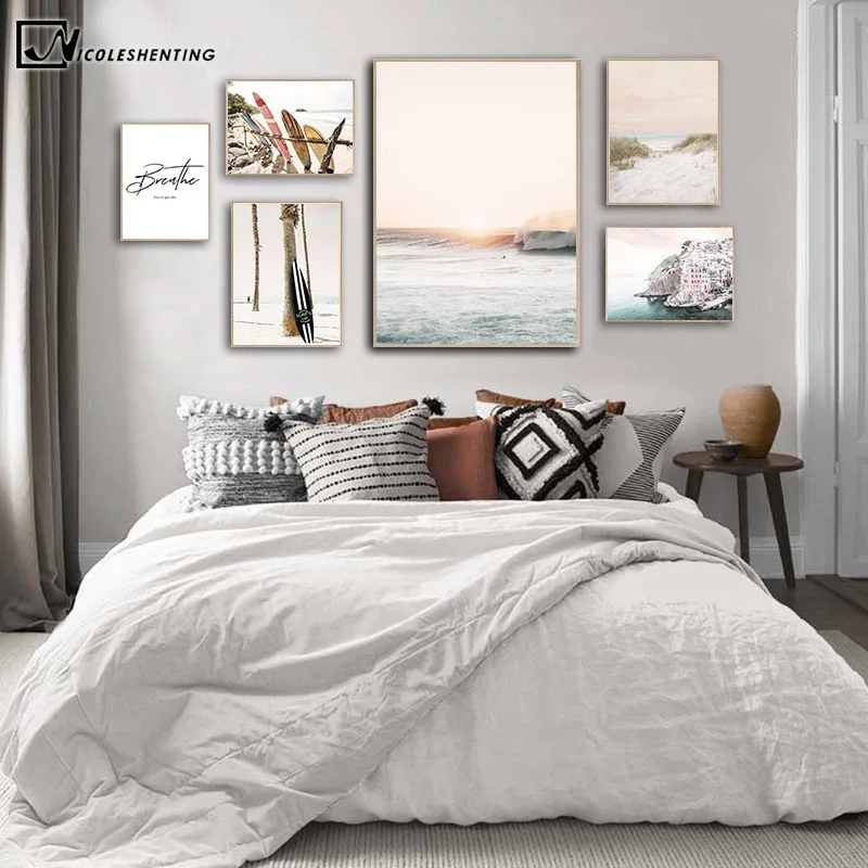 Тропический морской пляж дорожный постер скандинавский принт закатная доска для