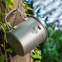 500ml titanium mug water cup lightweight folding handle single wall titanium cup with lid drinkware camping cup ti3205