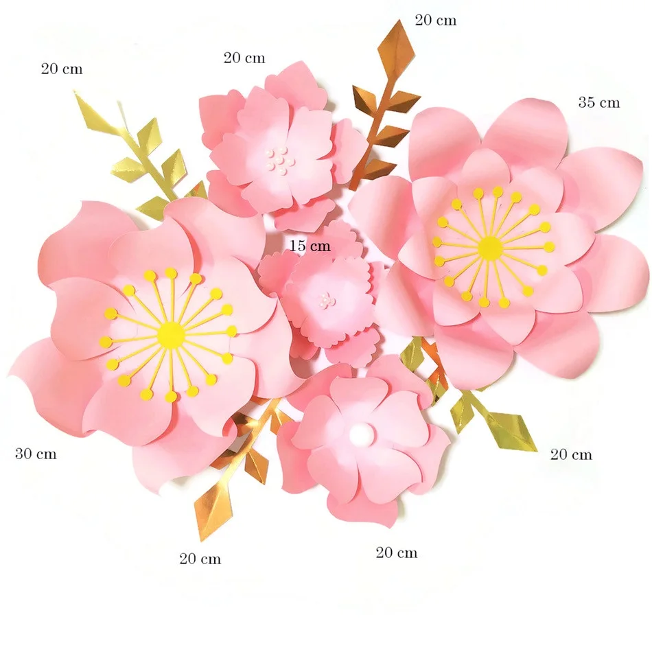 Ручной работы Розовые розы DIY бумажные цветы Золотые листья набор для вечерние