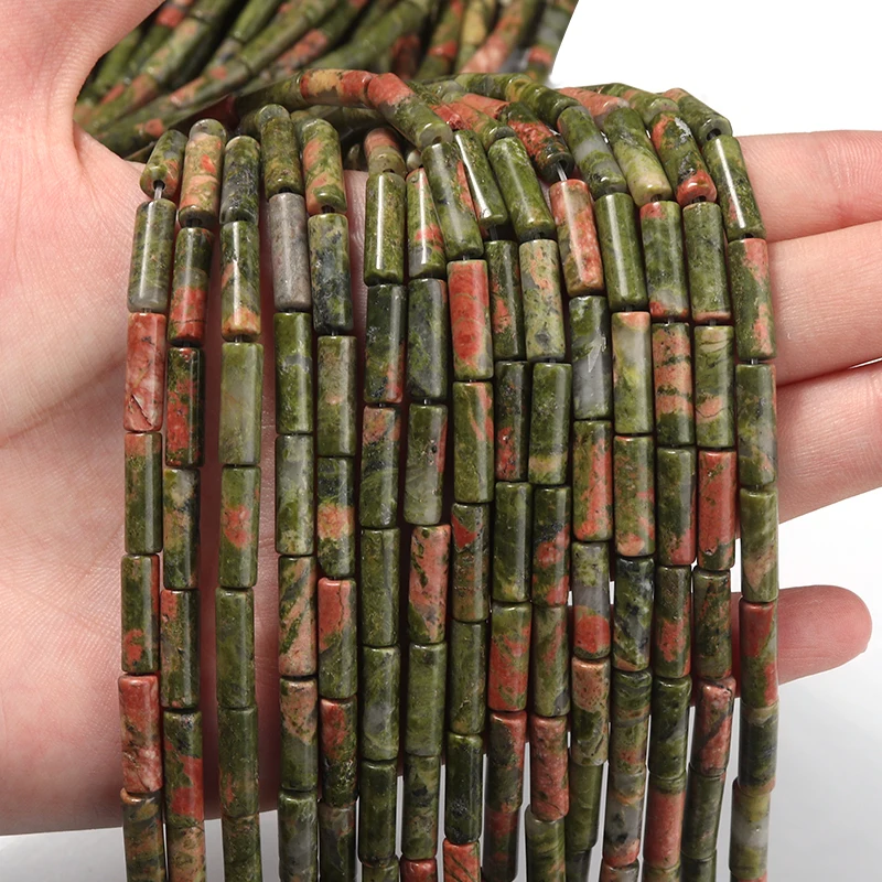 

Beadtales 29pcs/lot Flower Green Round Tube 0.8mm Hole Natural Stone Beads For Jewelry Needlework Necklace Bracelet DIY