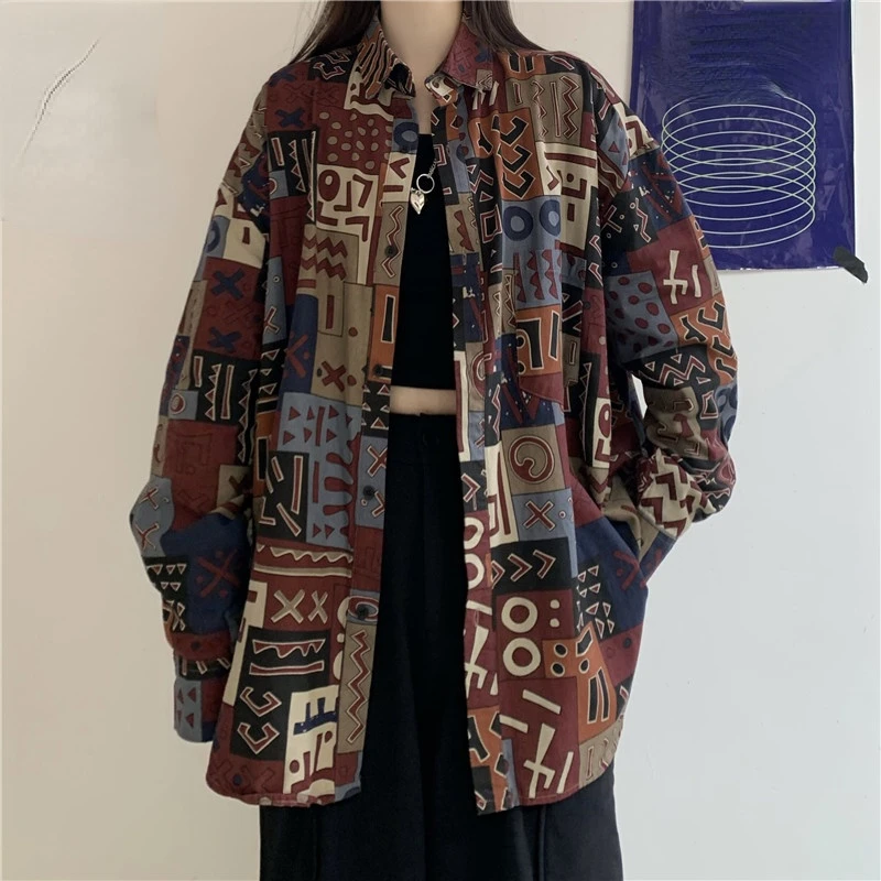 

Рубашка на пуговицах для мужчин и женщин, с длинным рукавом, Y2k