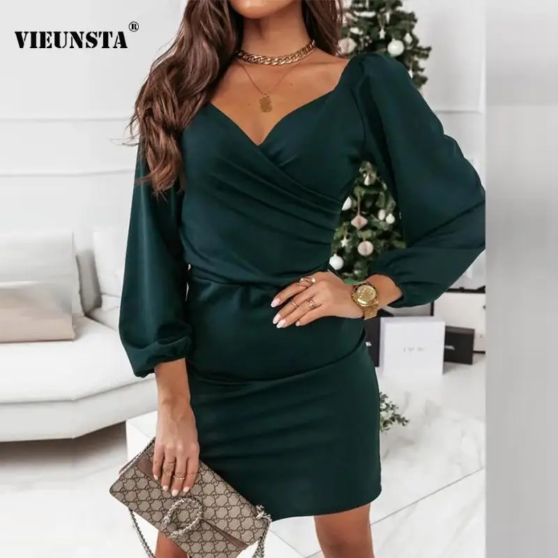 Сексуальное вечернее платье с запахом и глубоким V-образным вырезом женское